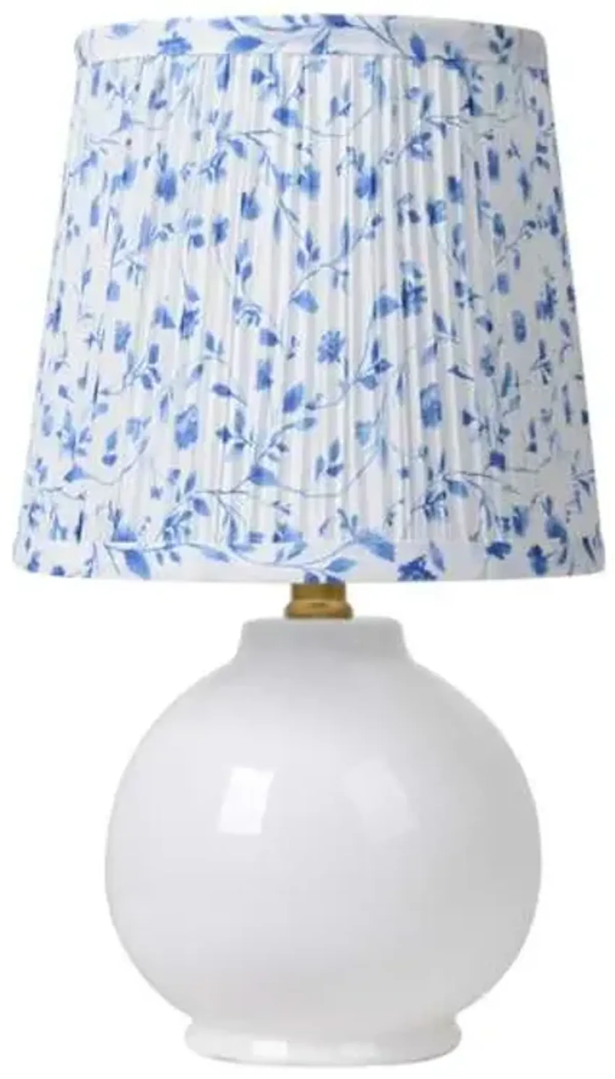White Ceramic Small Lamp with Pleated Blue Patterned Shade, 17"