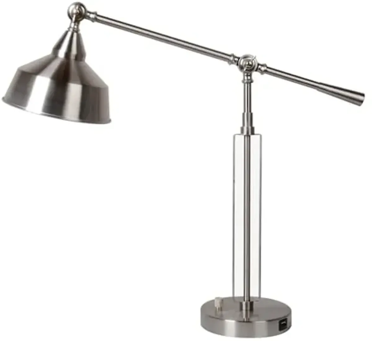Silver Metal Adjustable Desk Lamp with USB, 25"