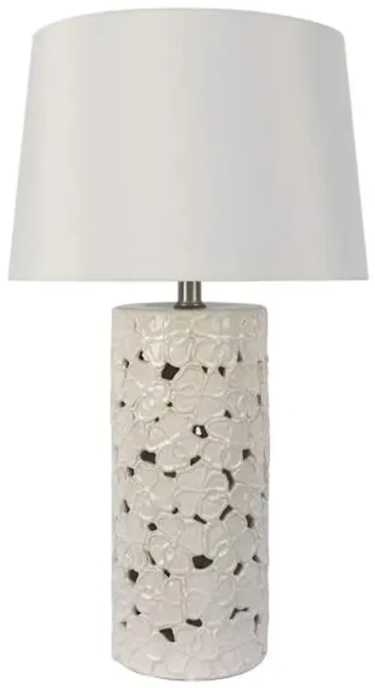 White Ceramic Floral Cutout Medium Table Lamp with Shade, 25"