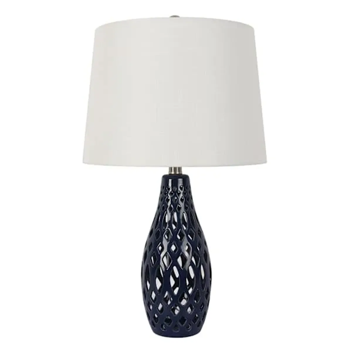 Navy Ceramic Cutout Medium Table Lamp with Shade, 24"