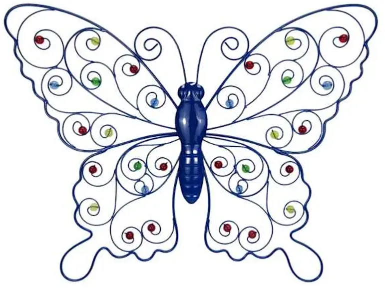 Sunny Club Dark Blue Metal Beaded Butterfly Outdoor Wall Decor, 20"