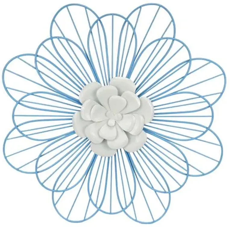 Sunny Club Blue Metal Wire Flower Outdoor Wall Decor, 18"