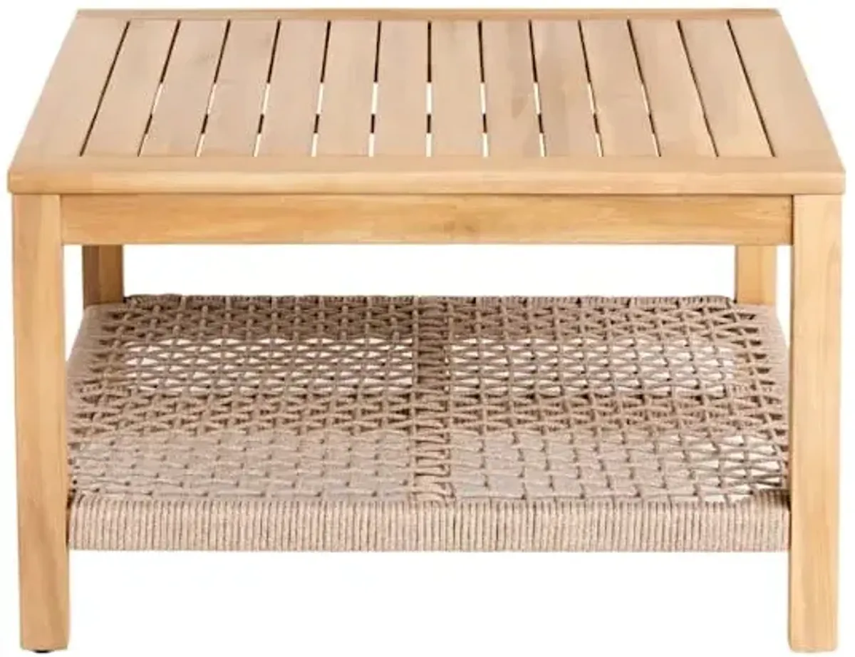 Haven Blonde Acacia Wood & Tan Rope Patio Coffee Table