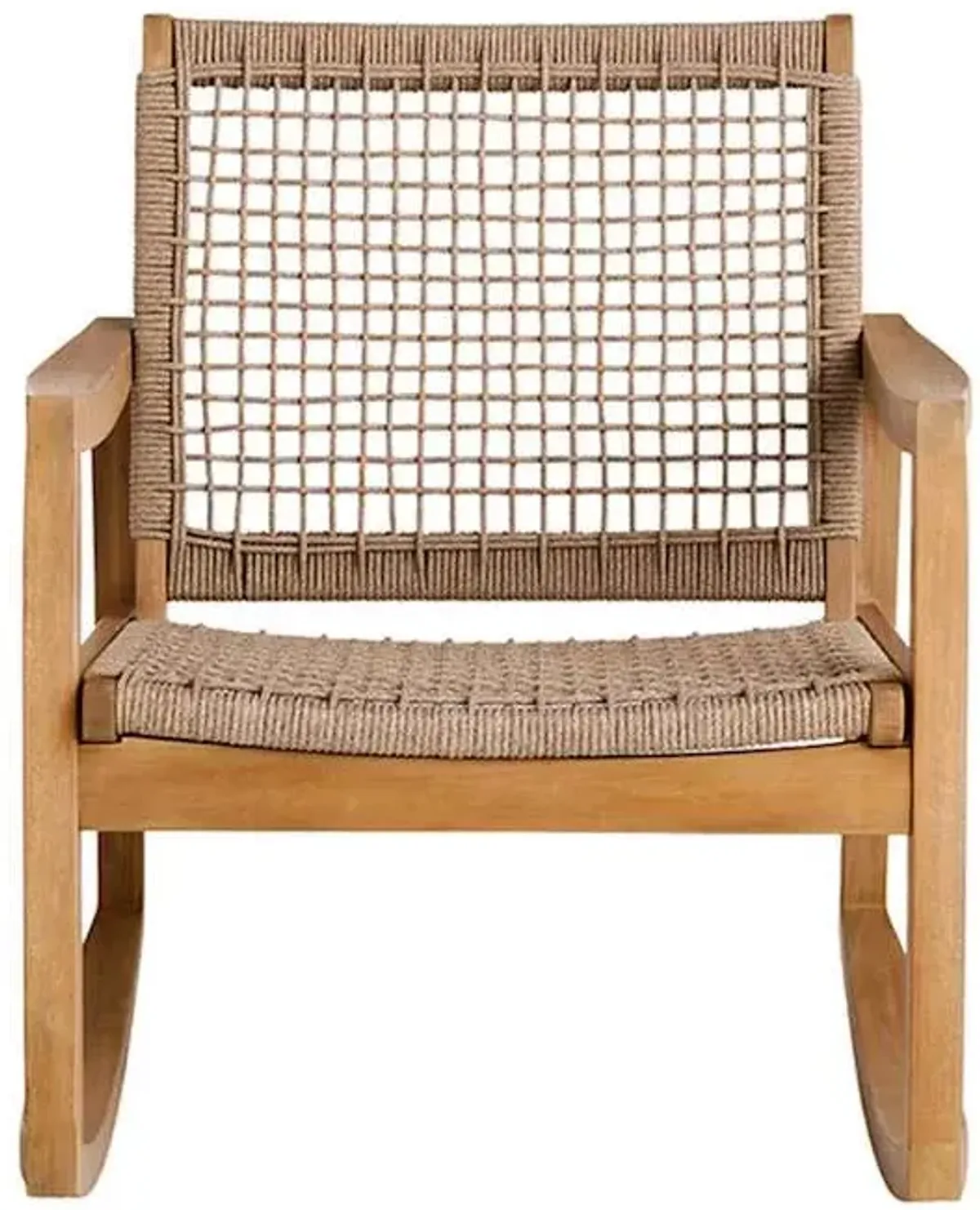 Blonde Acacia Wood & Tan Rope Rocking Patio Chair