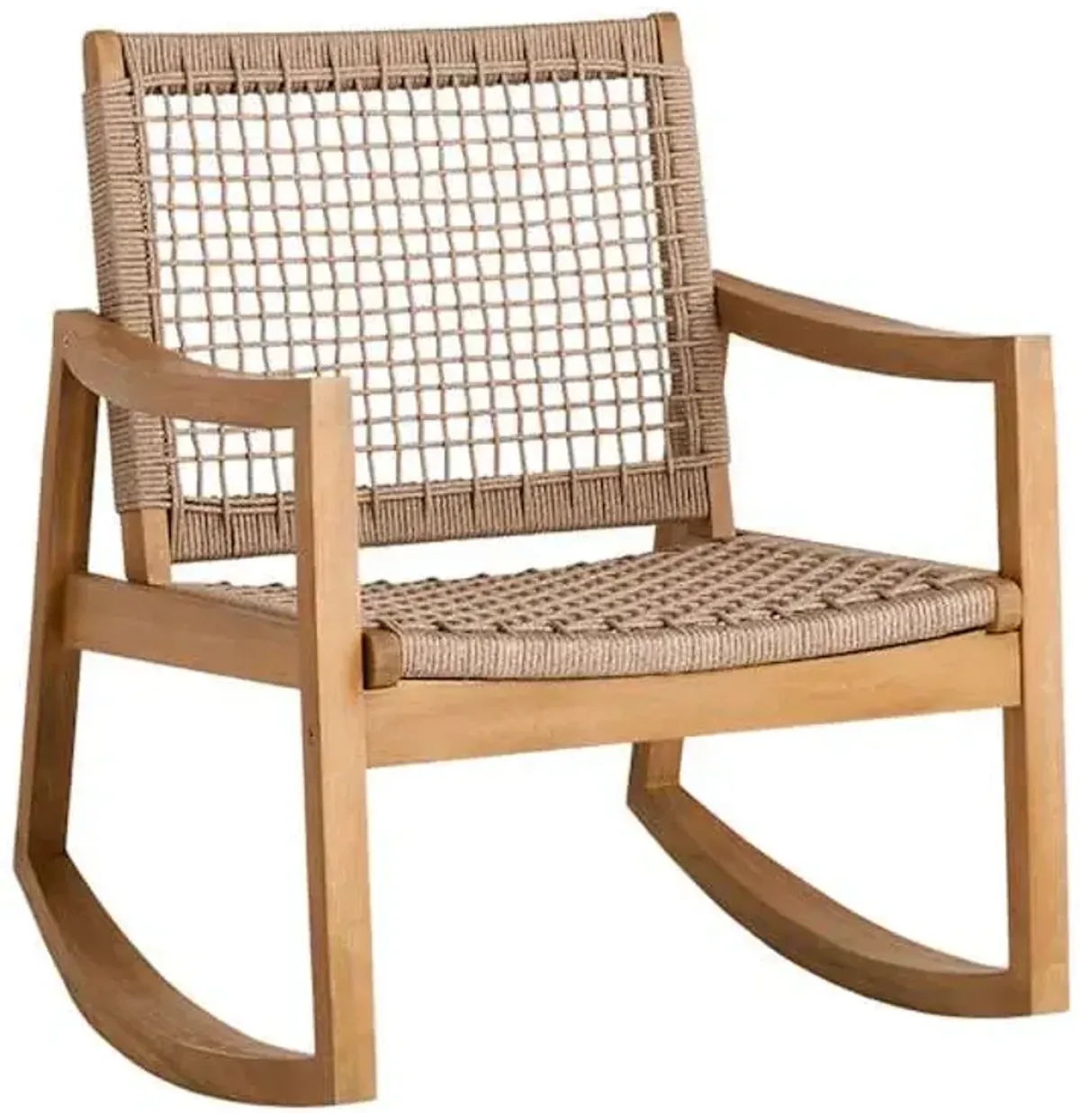 Blonde Acacia Wood & Tan Rope Rocking Patio Chair