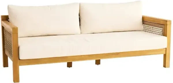 Blonde Acacia Wood with Natural Canvas Cushions Patio Sofa