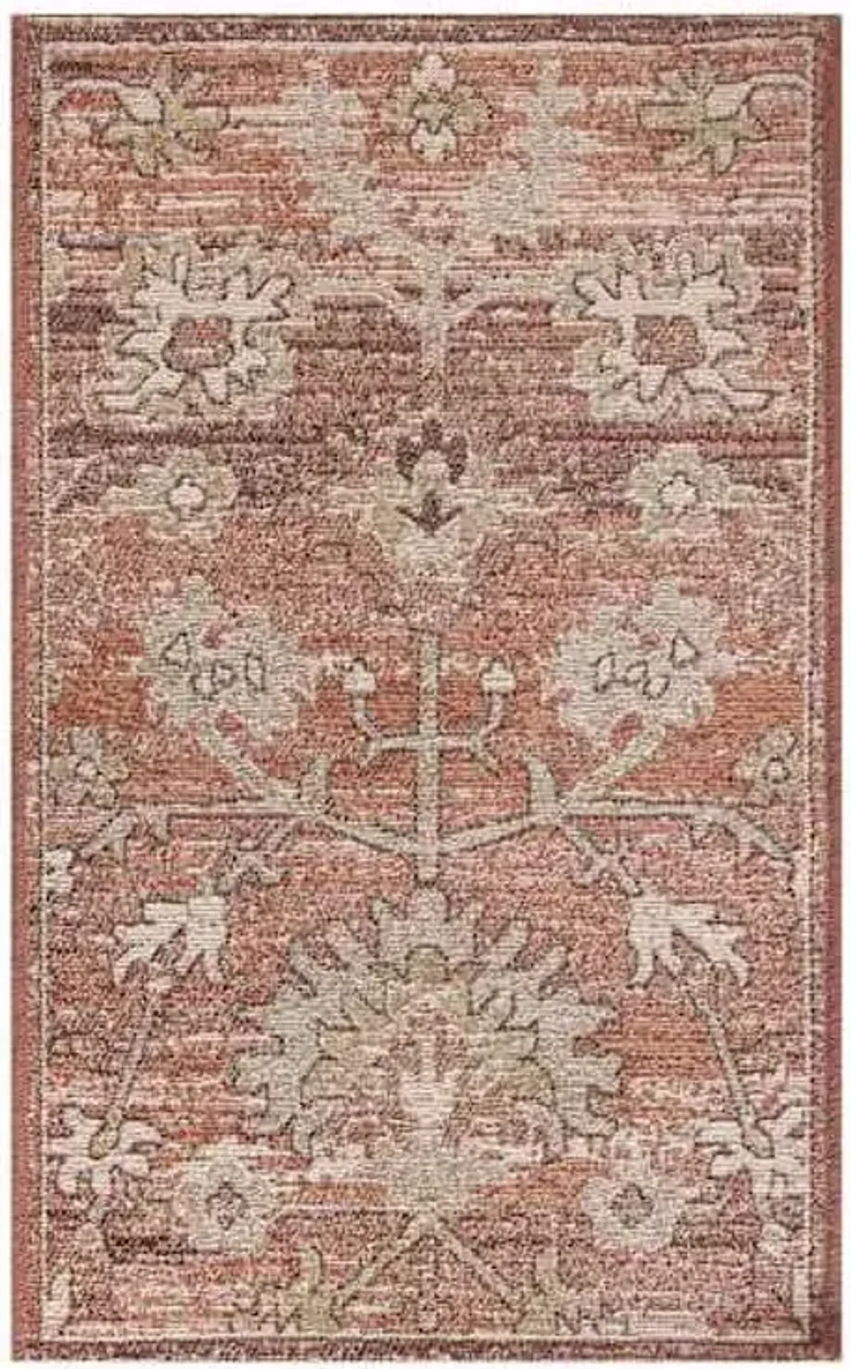 Terracotta Floral Tapestry Accent Rug with Gel Latex Back, 21x34