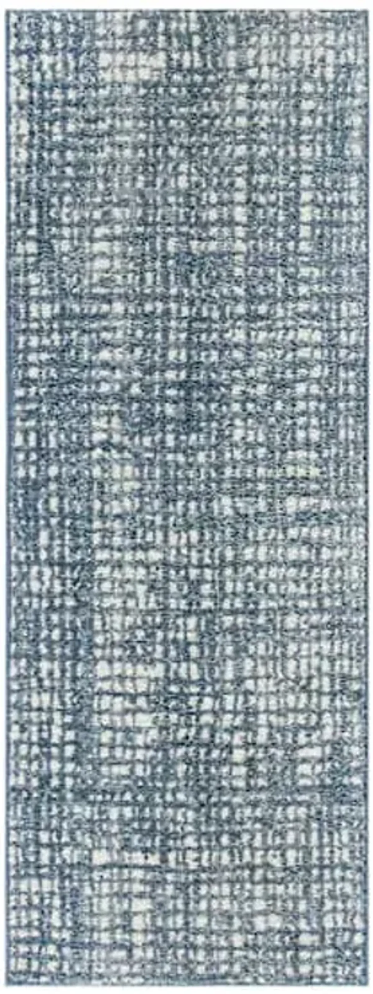 Grayson Blue Abstract Knitted Washable Accent Rug with Gel Latex Back, 22x60