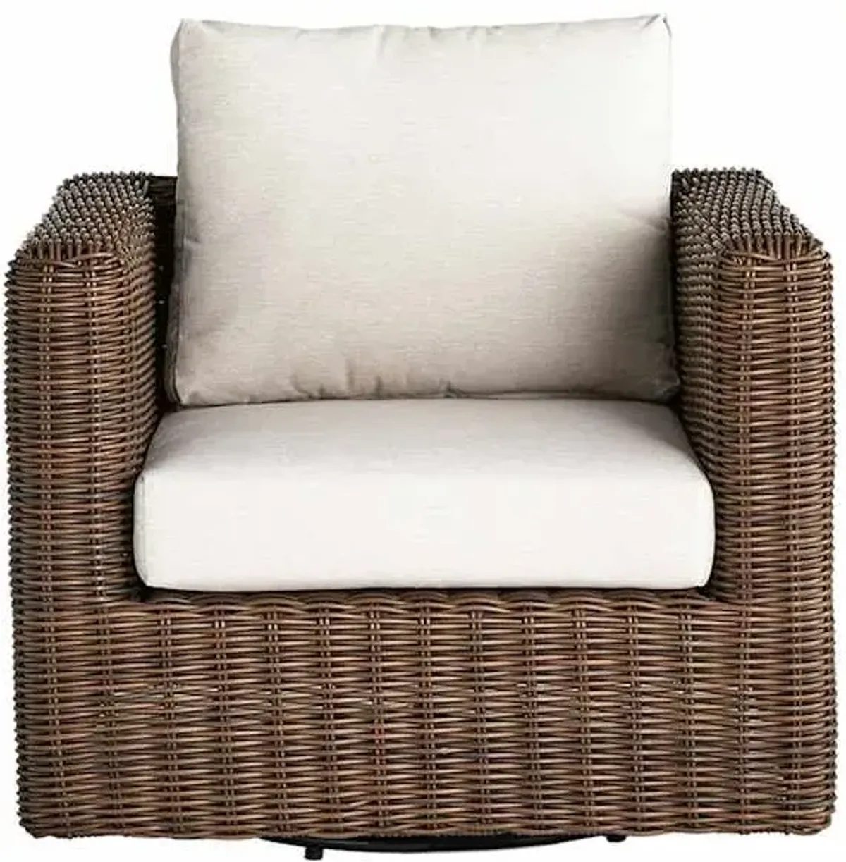Brown Wicker Swivel Armchair and Sand Cushions