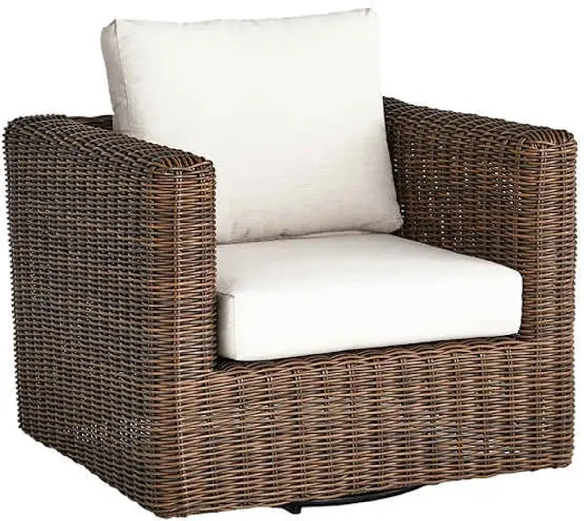 Brown Wicker Swivel Armchair and Sand Cushions