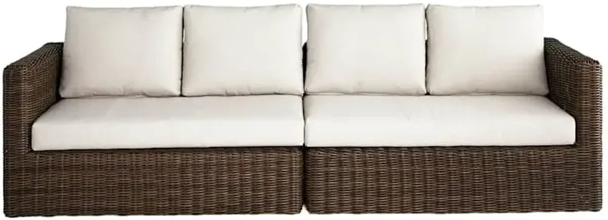 2-Piece Brown Wicker with Sand Cushions Patio Sofa
