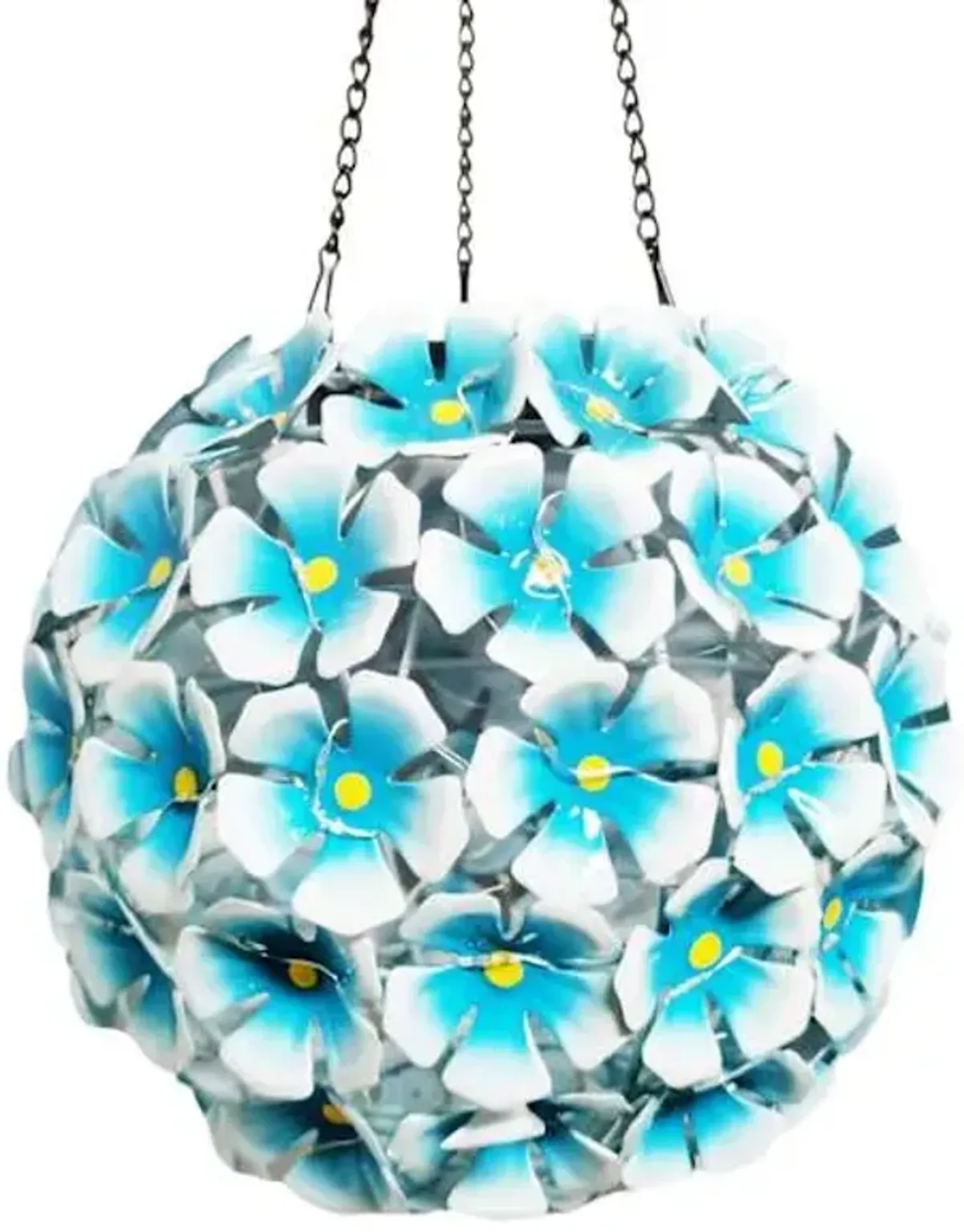 Blue Flower Ball Outdoor Solar Lantern, 9"