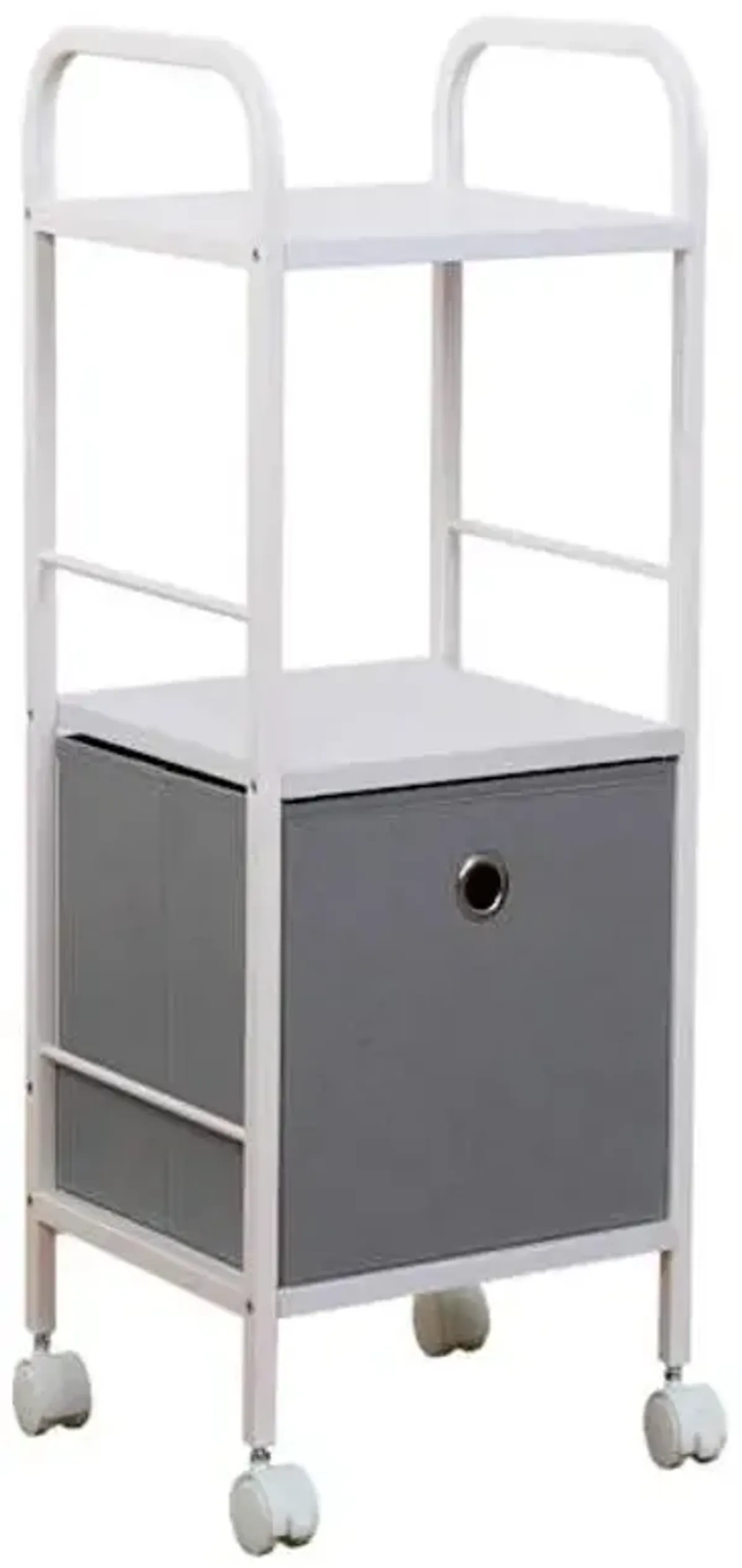 2-Tier Metal & Wood Cart with Modular Cube, White
