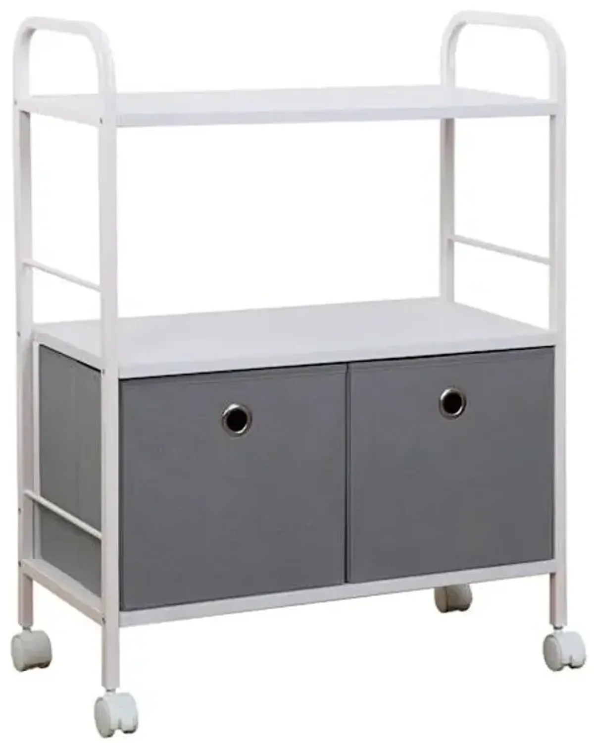 2-Tier Metal & Wood Cart with 2 Modular Cubes, White