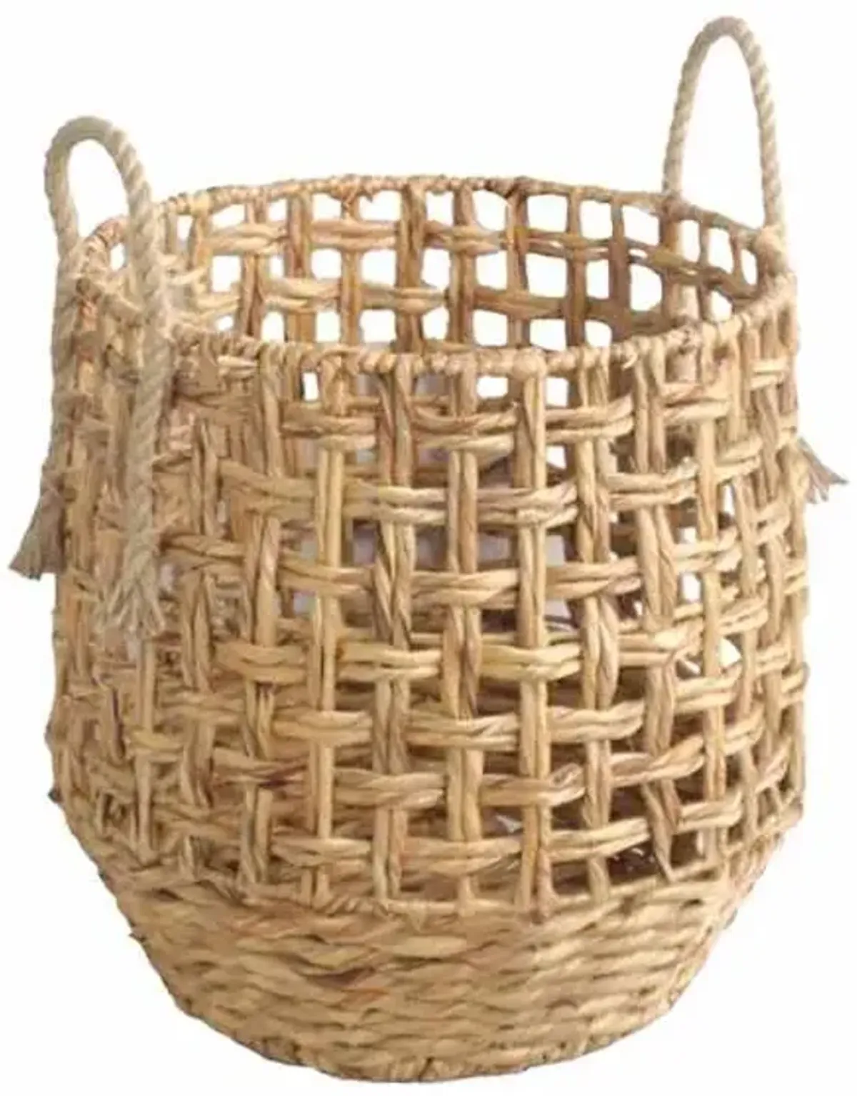 Grid Water Hyacinth Round Basket, Large