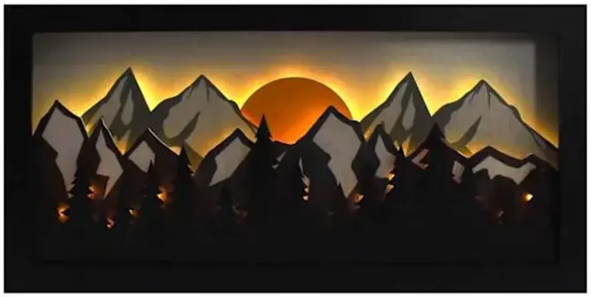 Lake & Lodge Framed LED Mountain Wall Art, 19x10