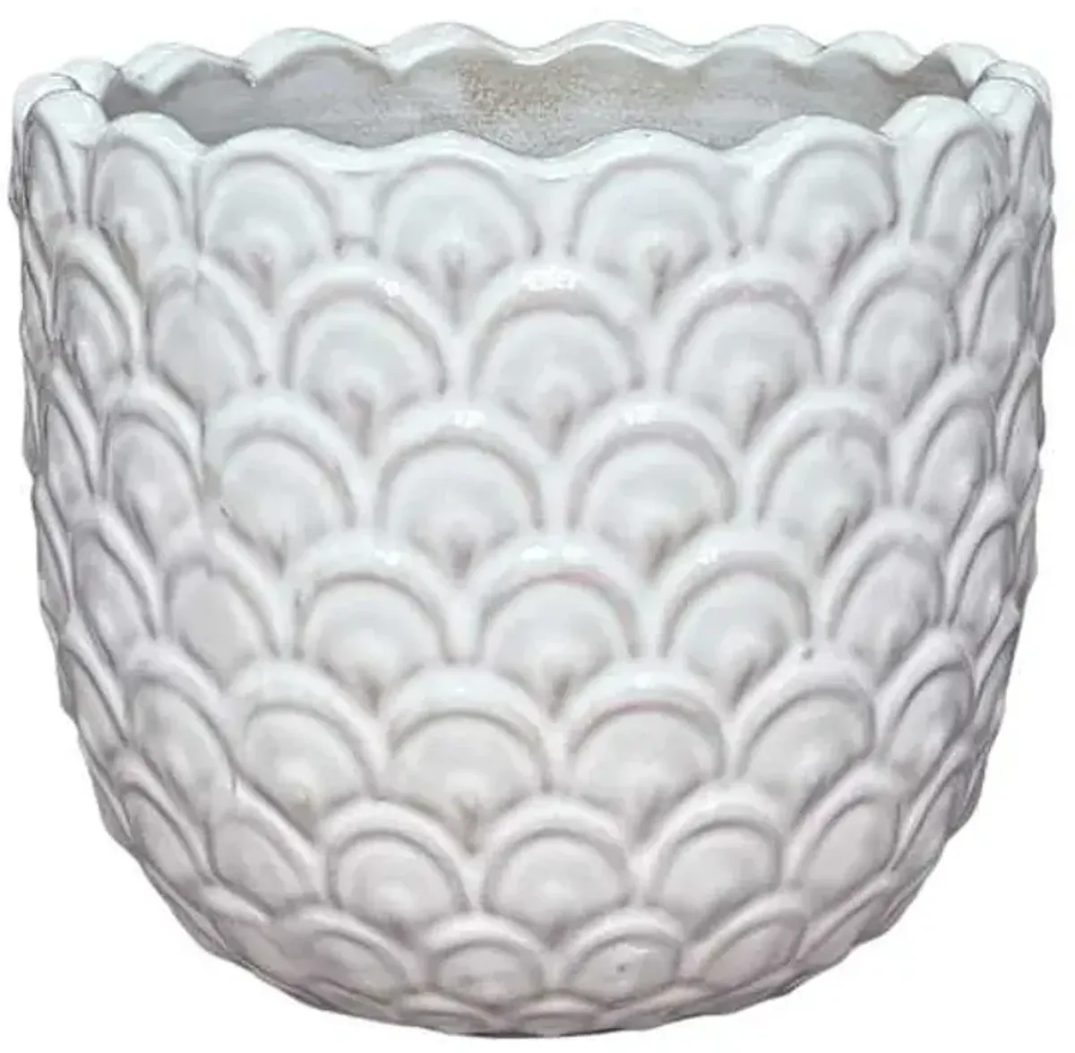 Indoor White Scalloped Planter, Medium