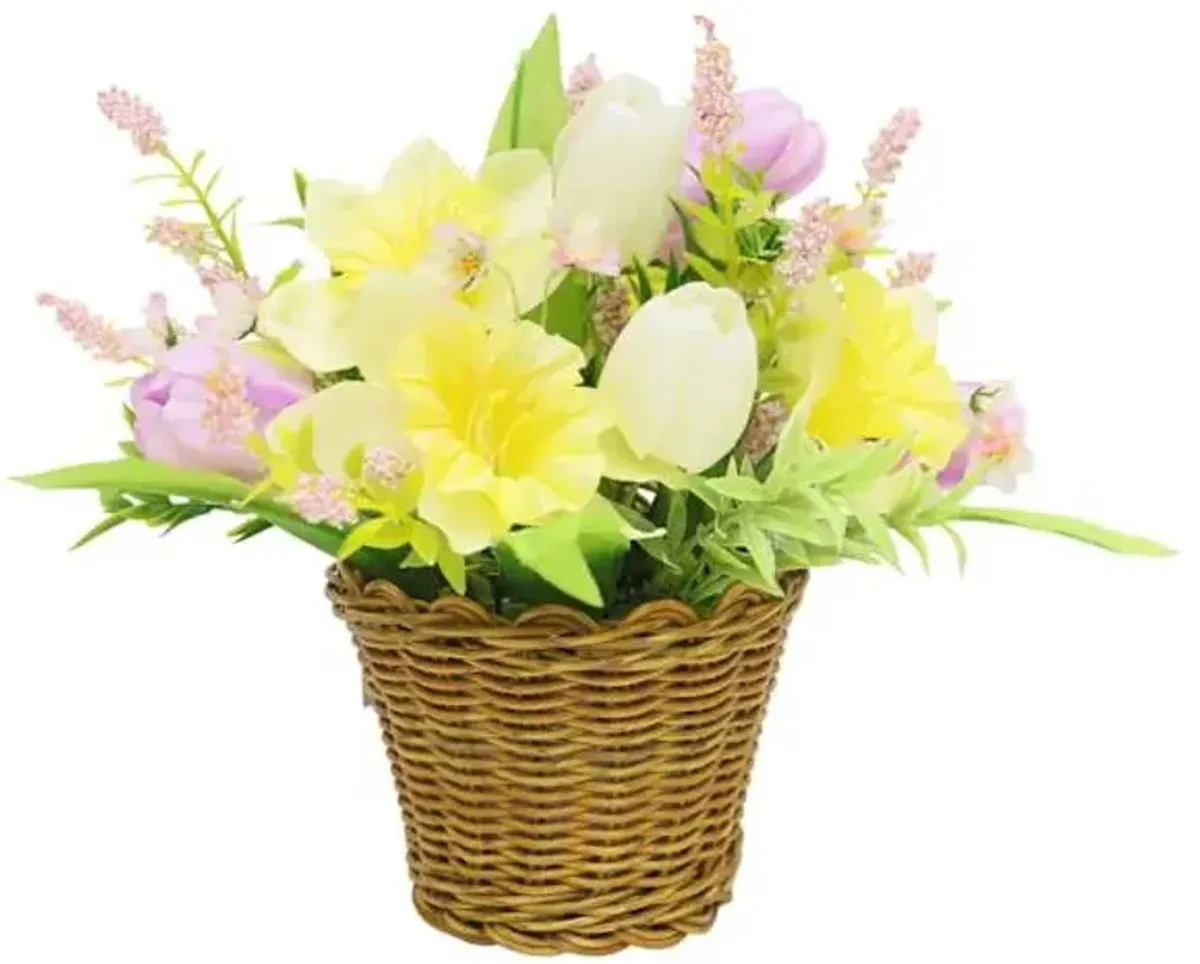 Daffodil & Tulips Arrangement in Basket, 13"