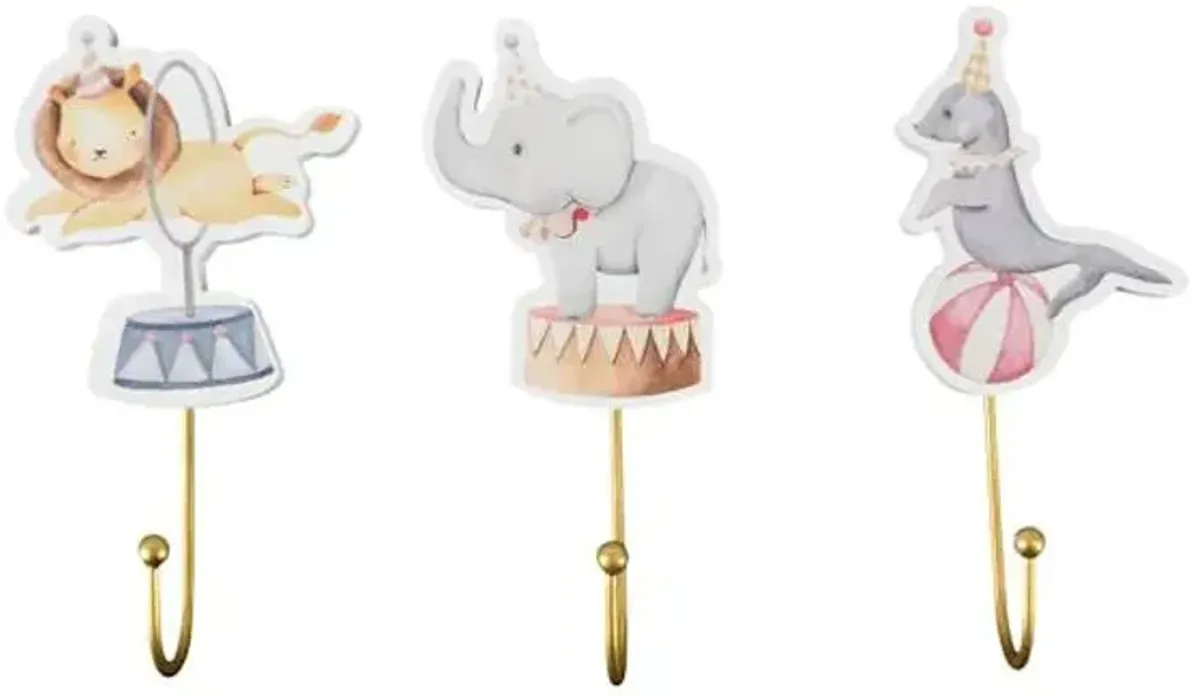 Set of 3 Circus Animal Wall Hooks, 4x7