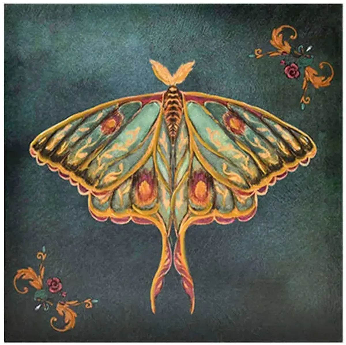 SCADpro Moth on Green Canvas Wall Art, 12"