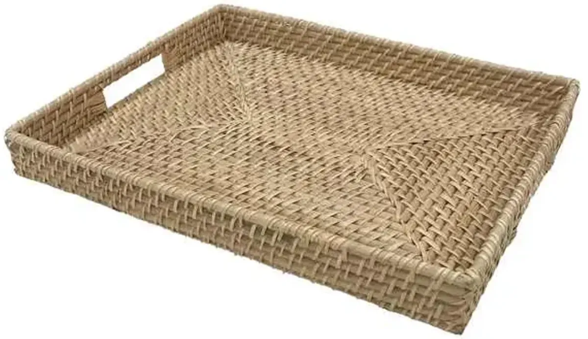 Tan Rectangle Rattan Tray, 17x12