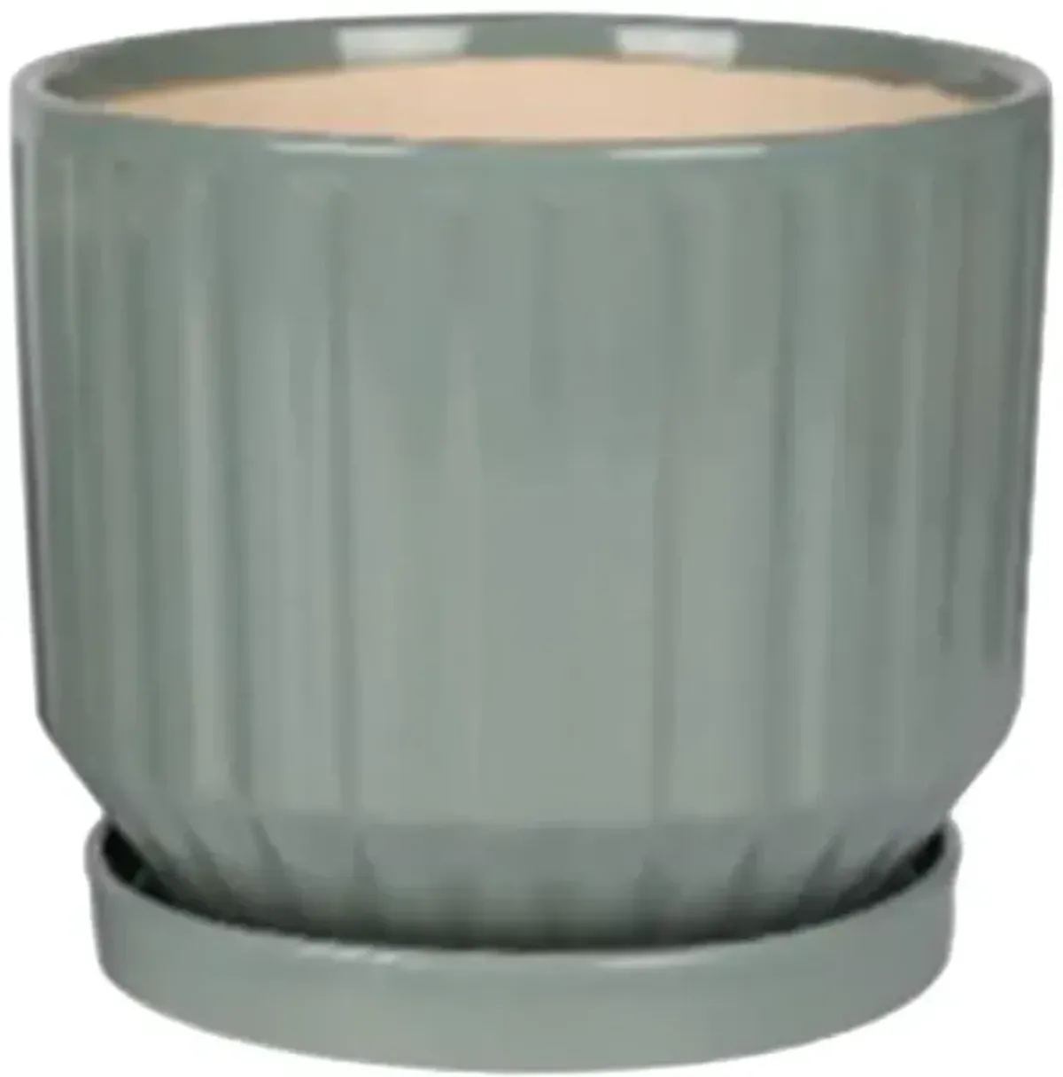 Indoor Sage Glazed Planter with Saucer, Medium