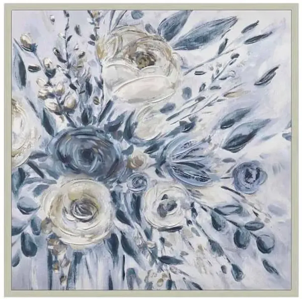 Indigo Floral Framed Canvas Wall Art, 24"