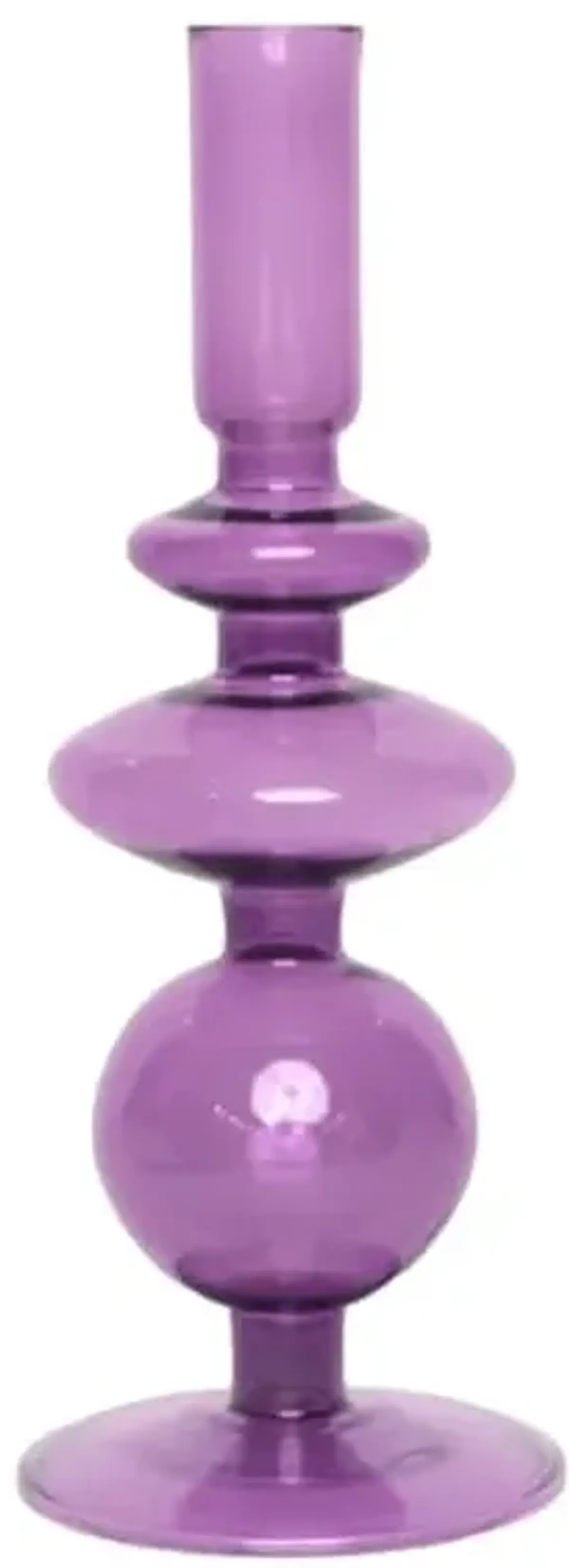 Purple Bubble Glass Taper Candle Holder, 9"
