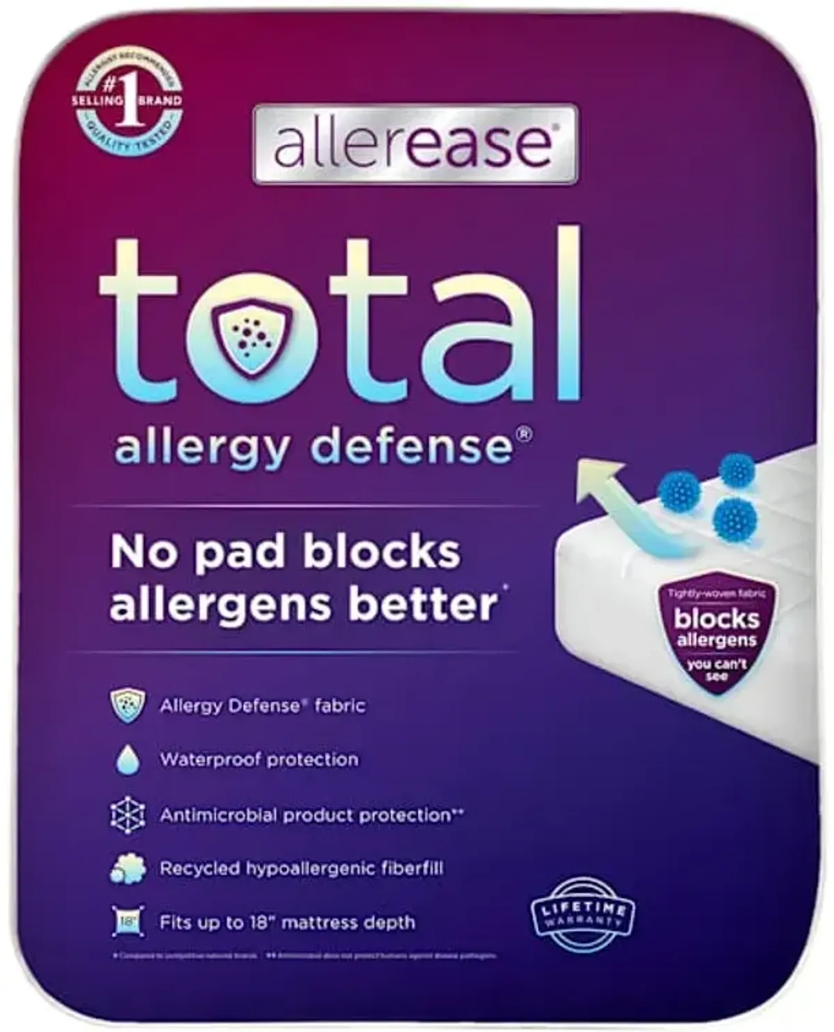 Allerease Total Allergy Defense Mattress Pad, Queen