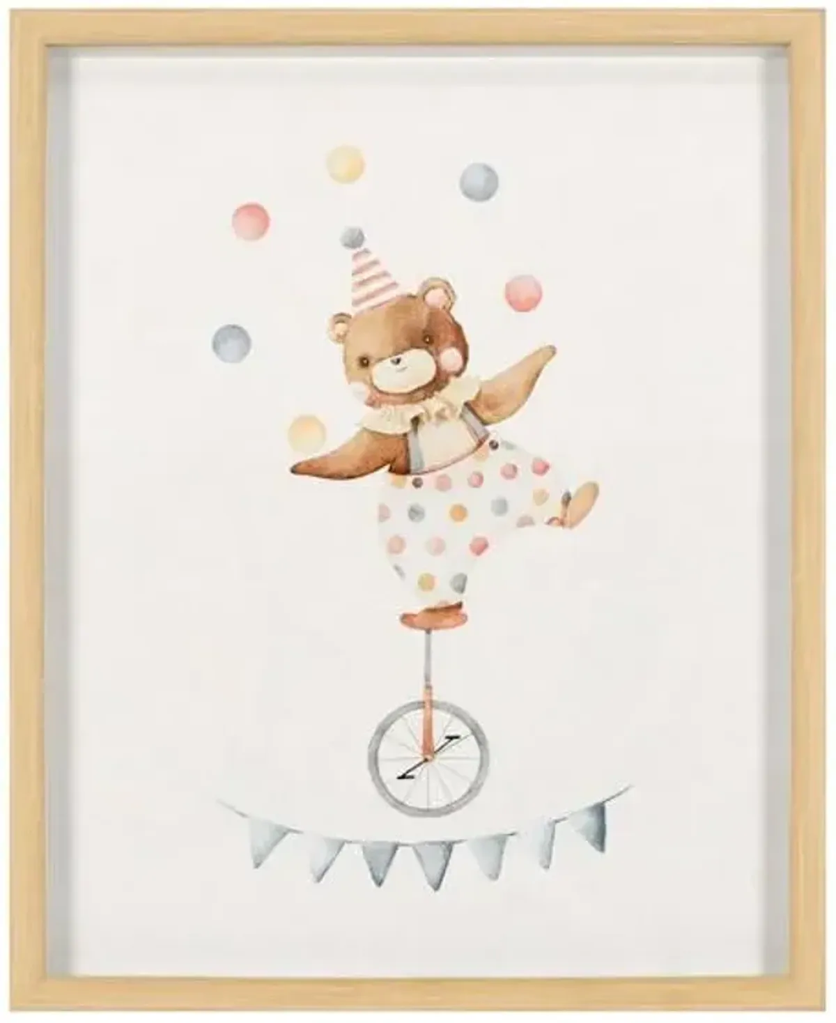 Glass Framed Circus Bear Wall Art, 17x21