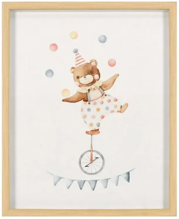 Glass Framed Circus Bear Wall Art, 17x21