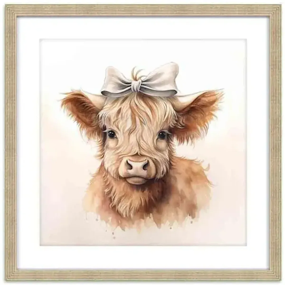 Highland Cow Cowgirl with Bow Framed Canvas Wall Art, 18"