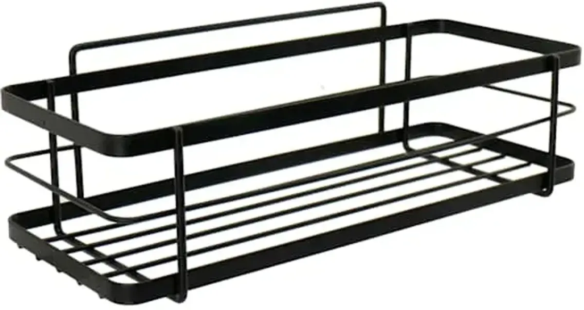 Keller Black Rectangle Shower Shelf with Adhesive Sticker Hooks