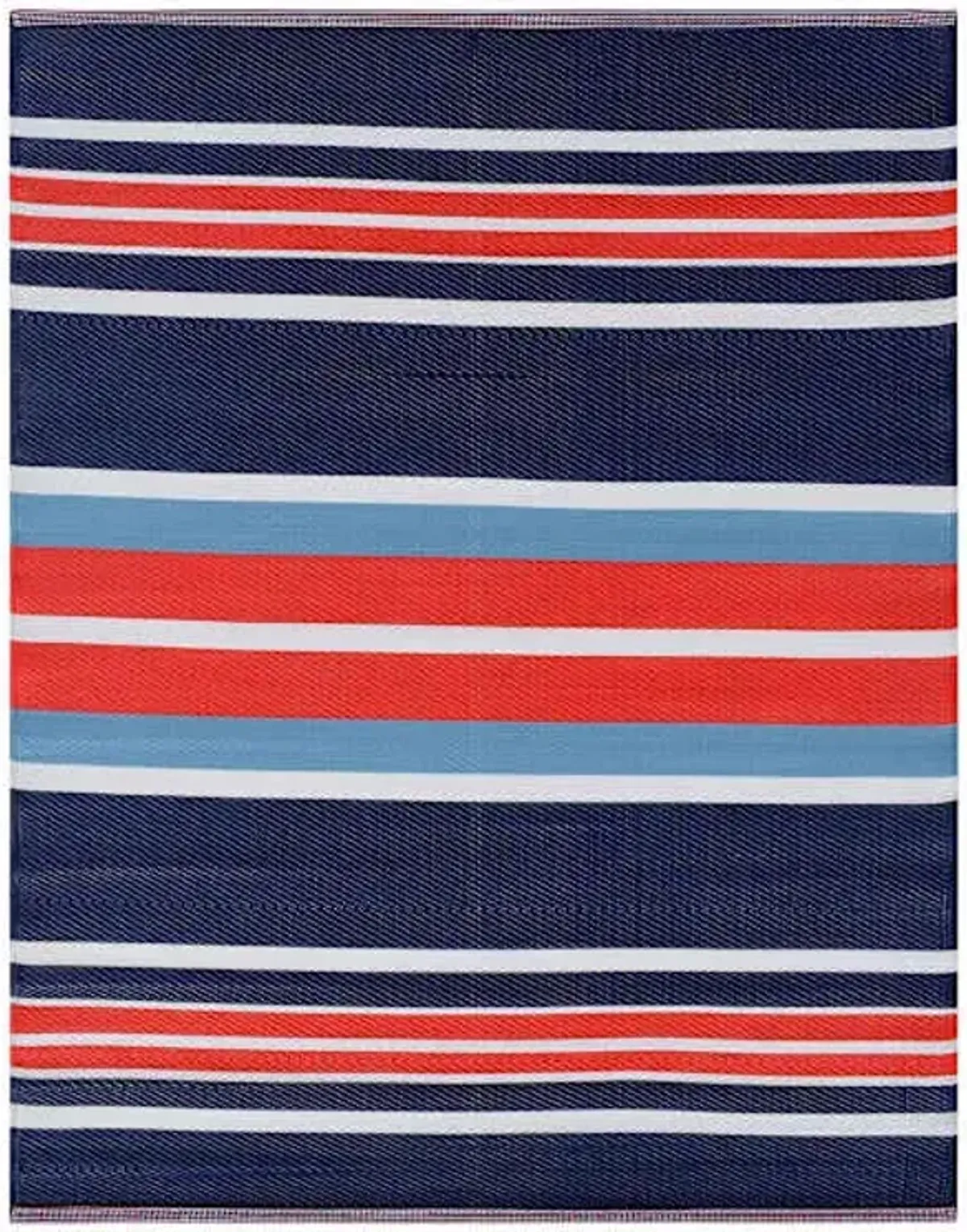 Dark Blue Striped Plastic Outdoor Rug, 6x9