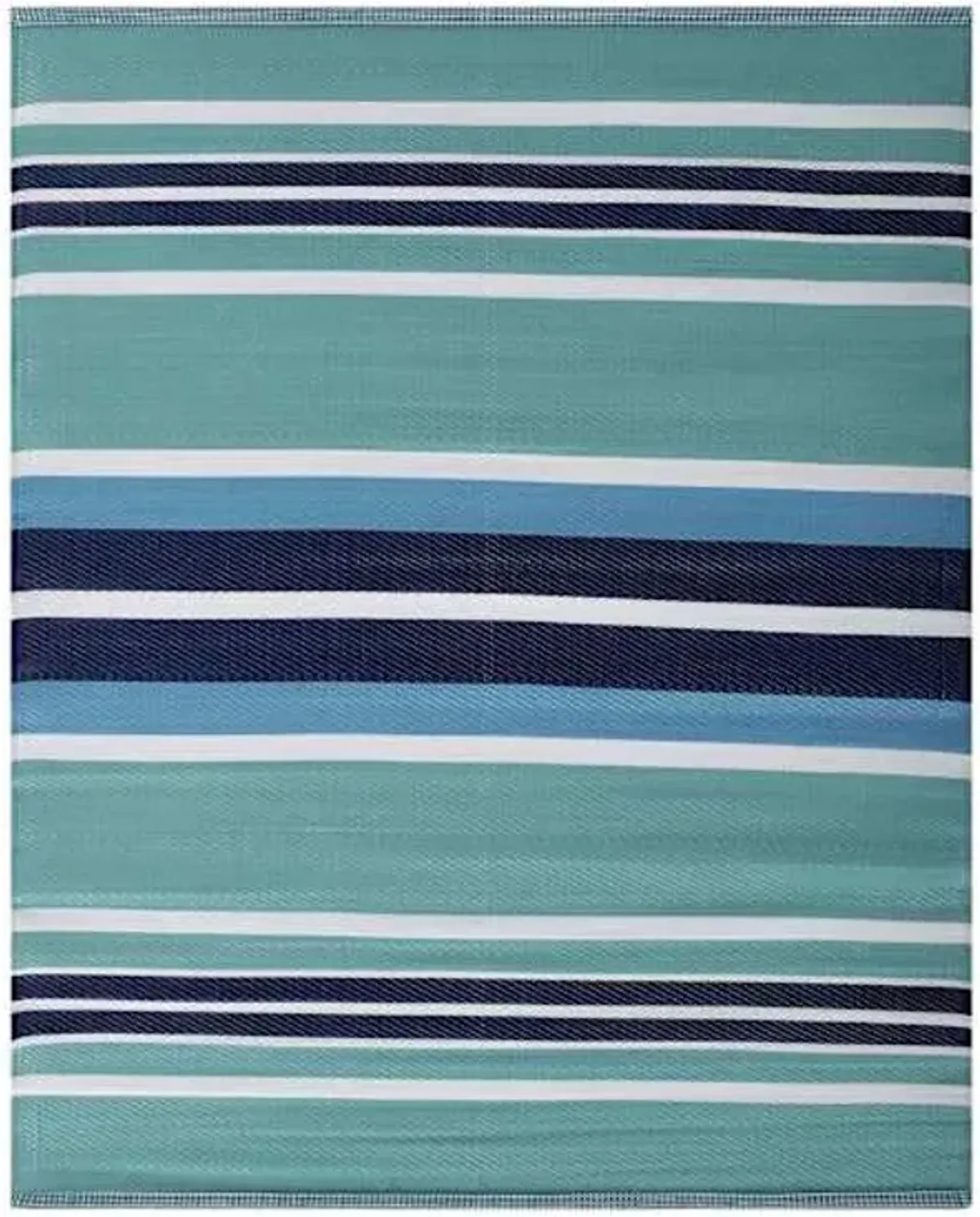 Light Blue Striped Plastic Outdoor Area Rug, 6x9