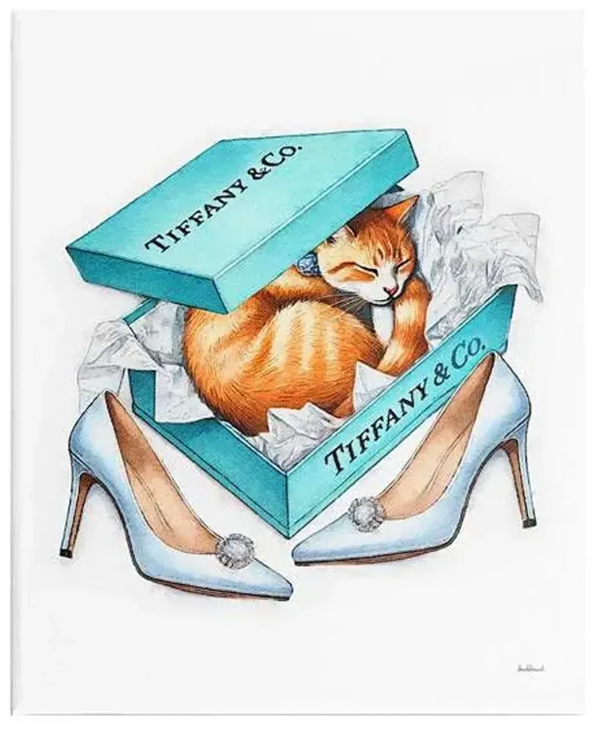 Glam Cat In Shoe Box Canvas Wall Art, 16x20