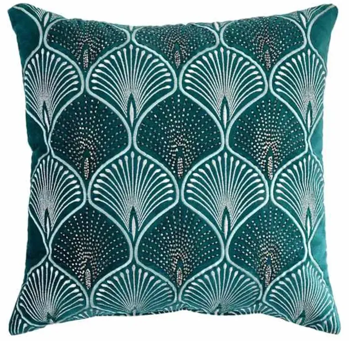Teal Velvet Beaded Throw Pillow, 18"