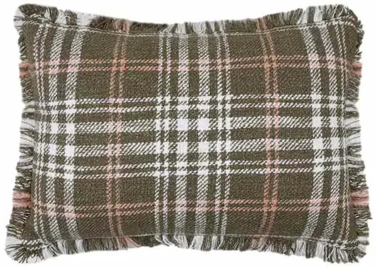 Green Plaid Throw Pillow, 14x20