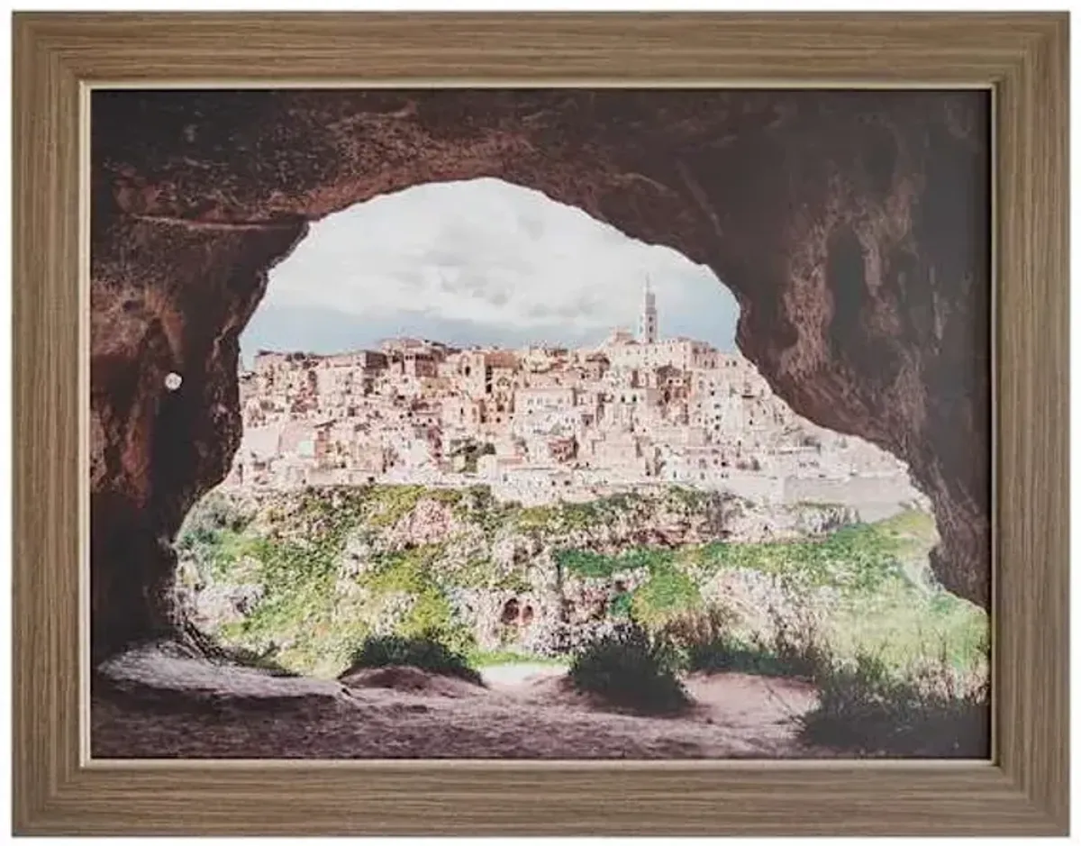 Glass Framed Ancient Town Paper Print Wall Art, 27x21