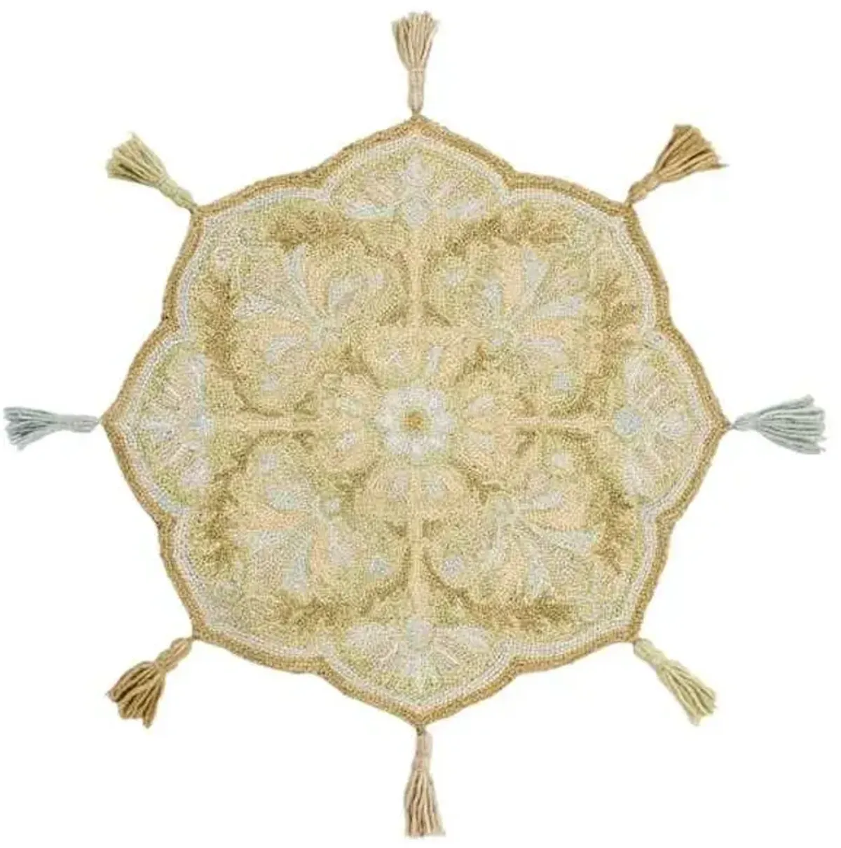 Moira Peach Round Area Rug with Tassels, 32"