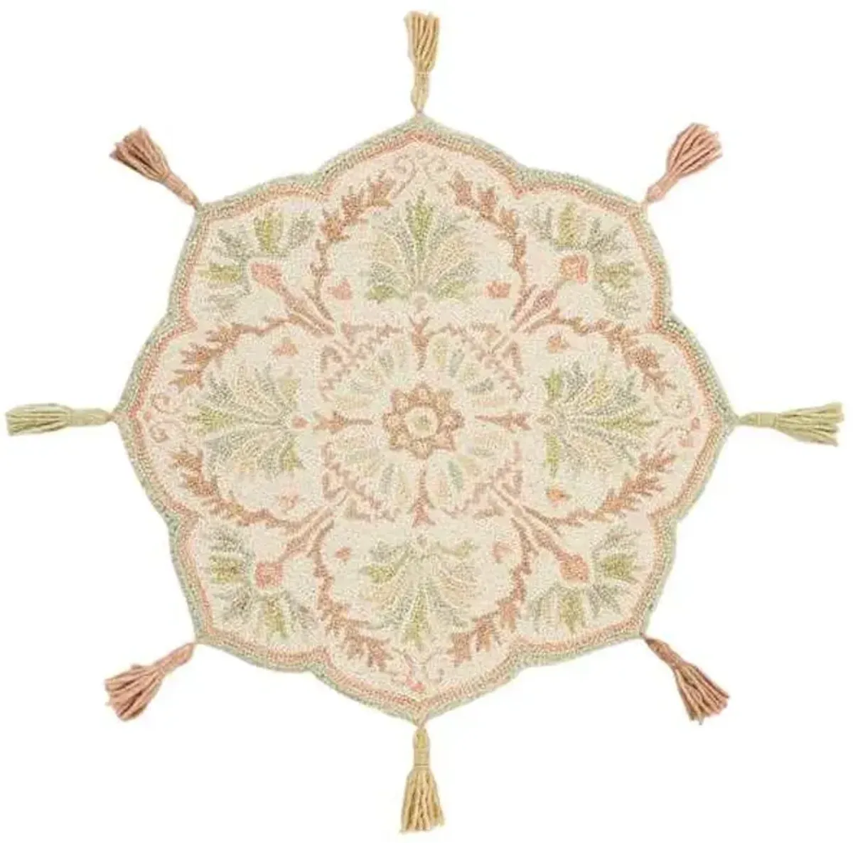 Moira Multicolor Pastel Round Accent Rug with Tassels, 32"