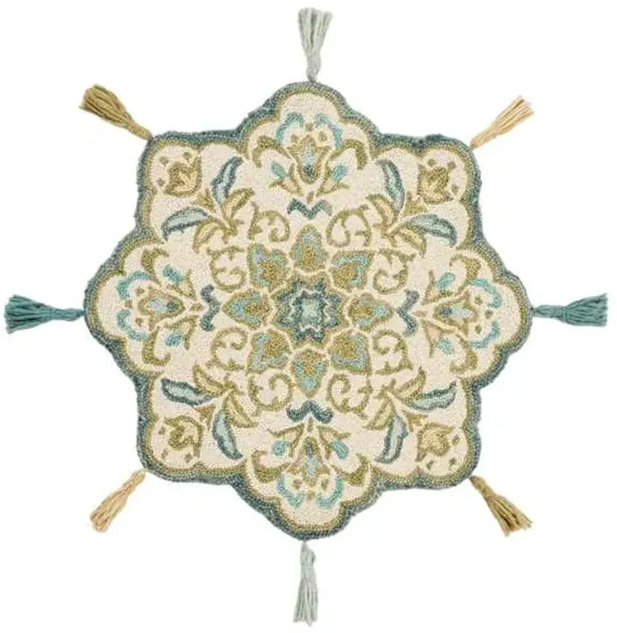 Moira Green & Blue Round Accent Rug with Tassels, 32"