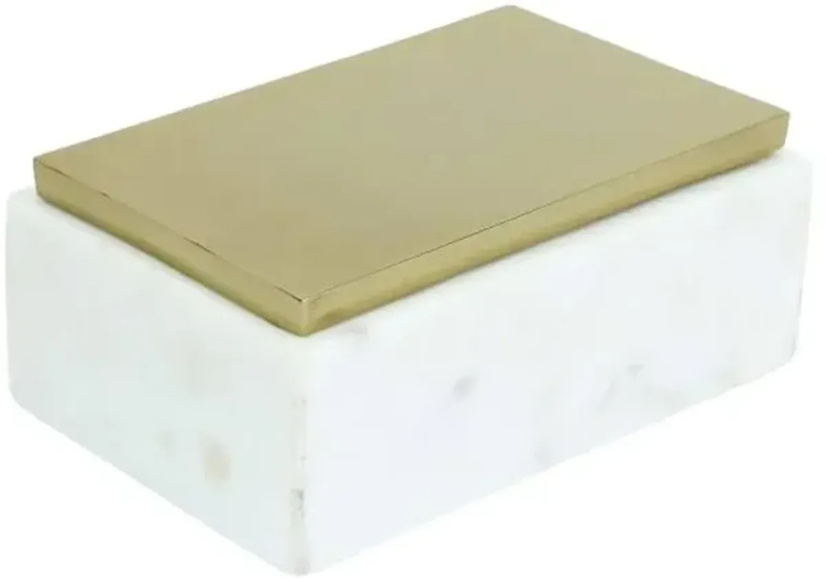 White Marble Box with Gold Metal Lid, 6x4x2.5