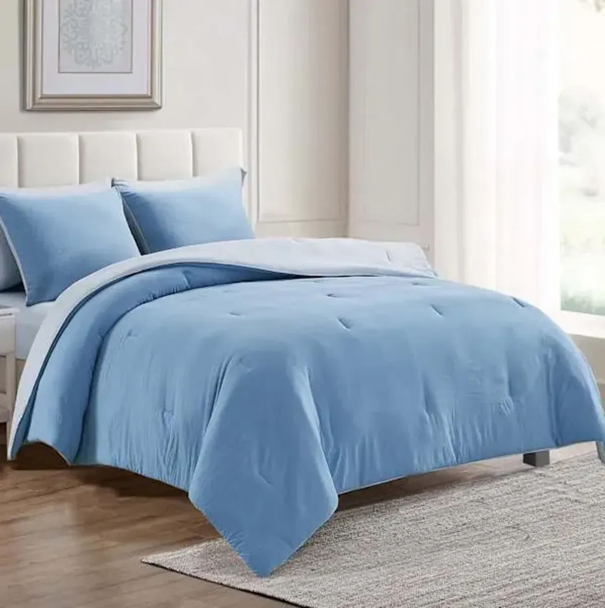 Blue & Grey Reversible Microfiber Comforter &  Sheet Set, Full/Queen