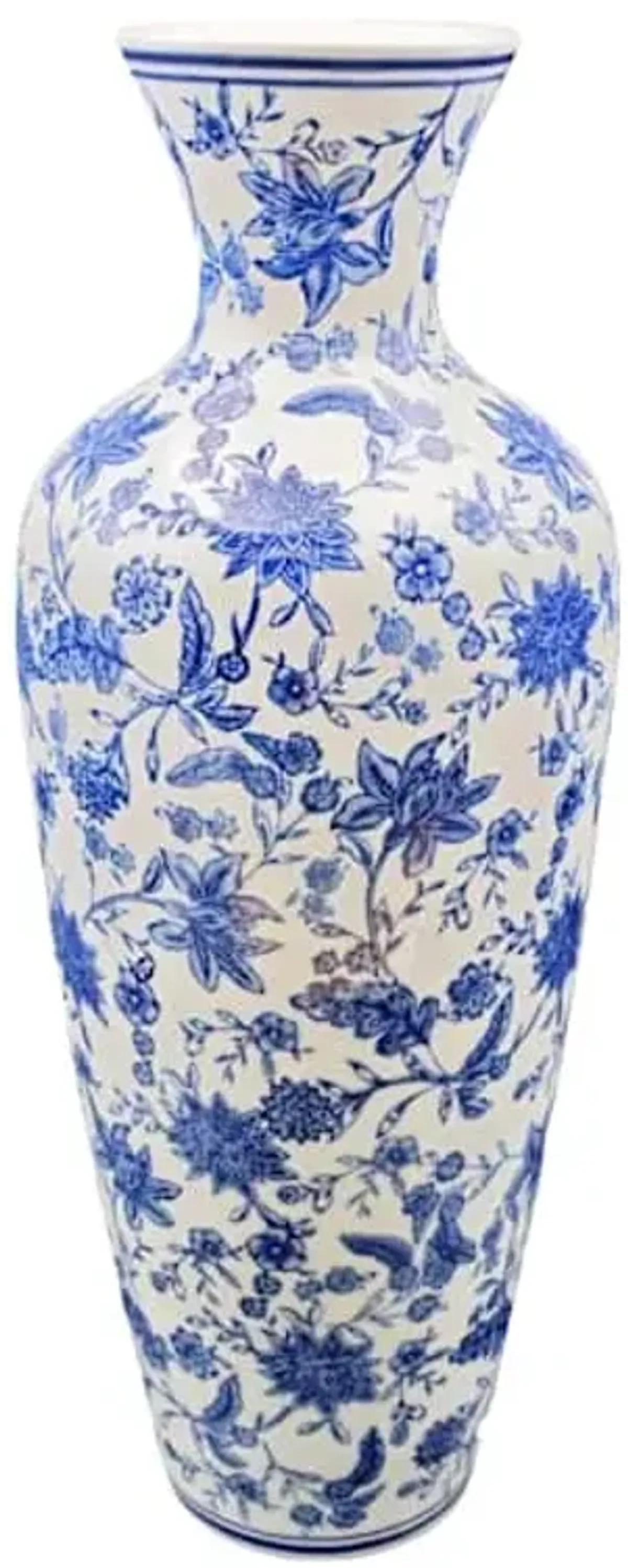 White & Blue Chinoiserie Porcelain Vase, 28"