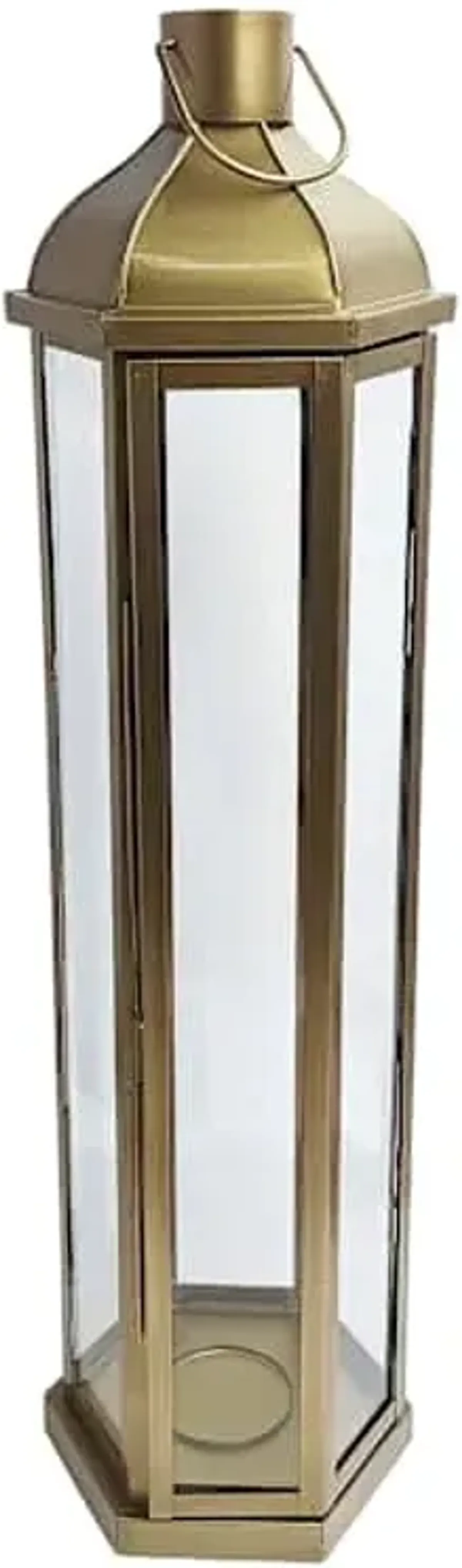 Gold Hexagon Latern with Glass, 30.5"