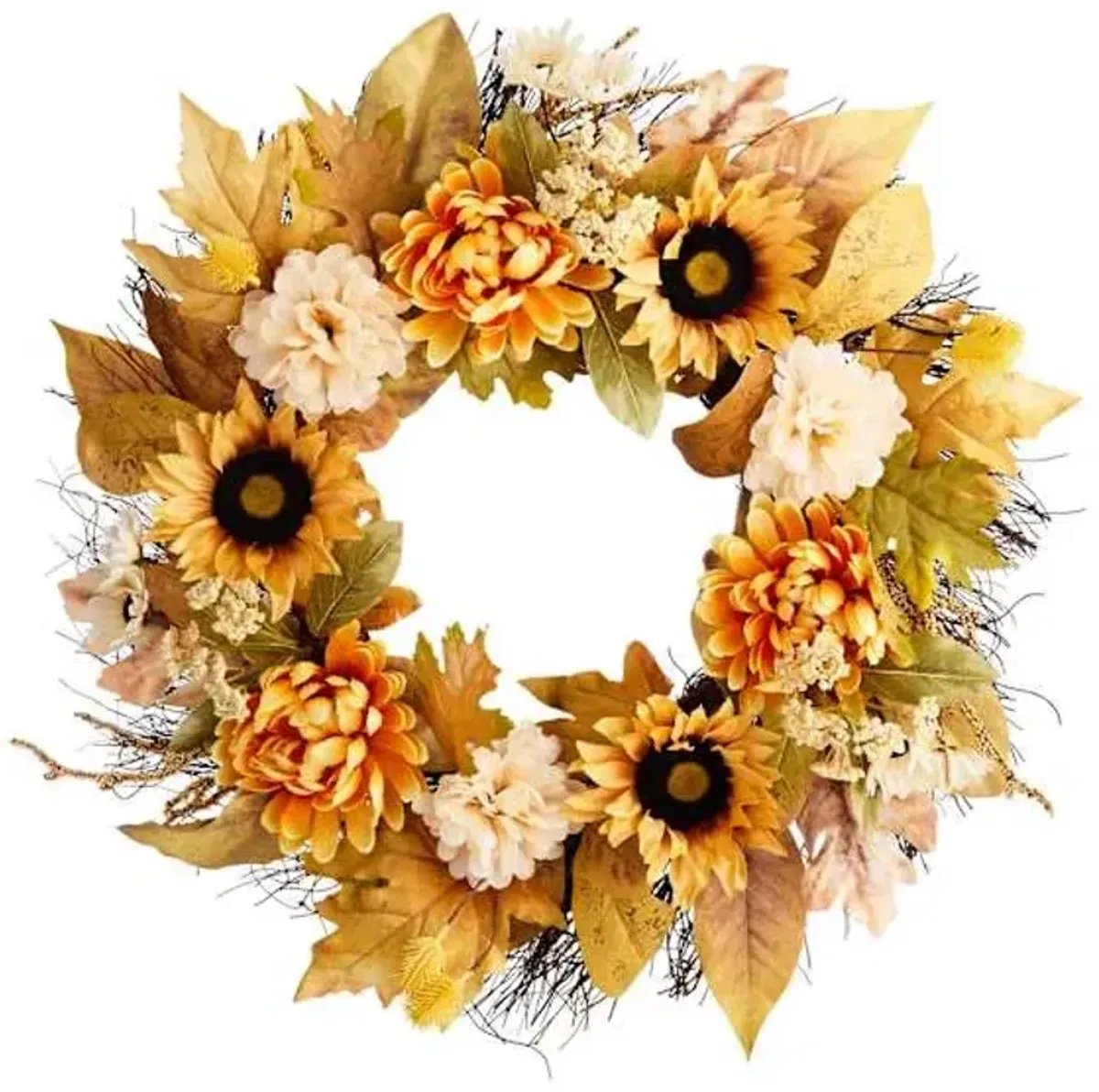 Yellow Mum Sunflower Wreath, 24"