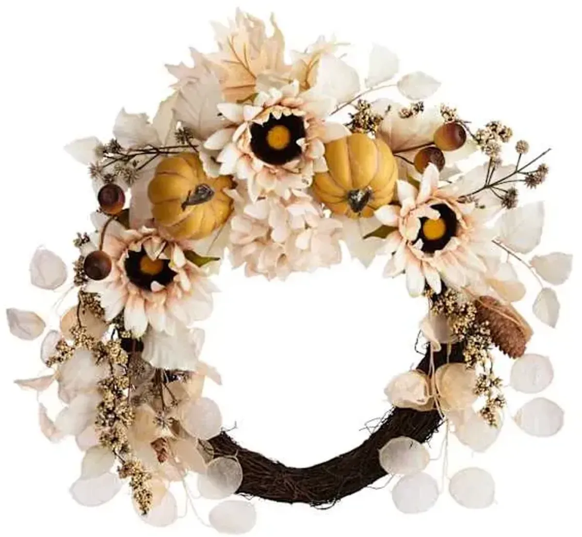 Sunflower & Pumpkin Semi Wreath, 22"