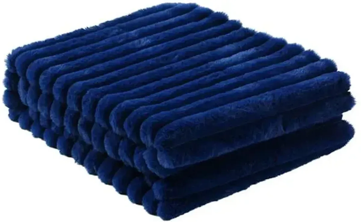 Navy Channel Faux Fur Throw Blanket, 50x60