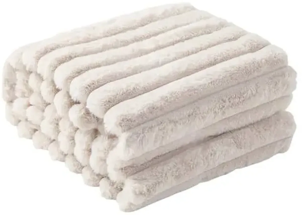 Providence Neutral Channel Faux Fur Oversized Throw Blanket, 60x80